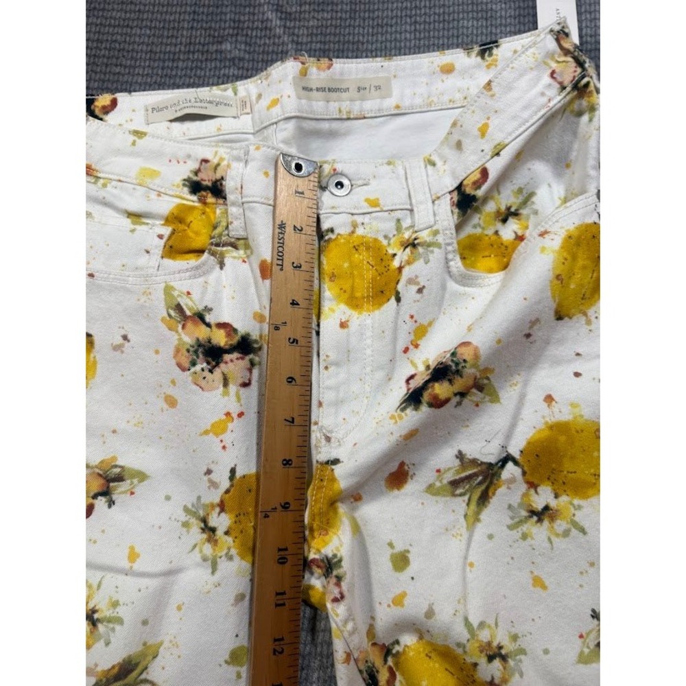 Anthropologie Pilcro The Letterpress Lemon Floral Boot Jeans Womens White 32X27 - Picture 9 of 11